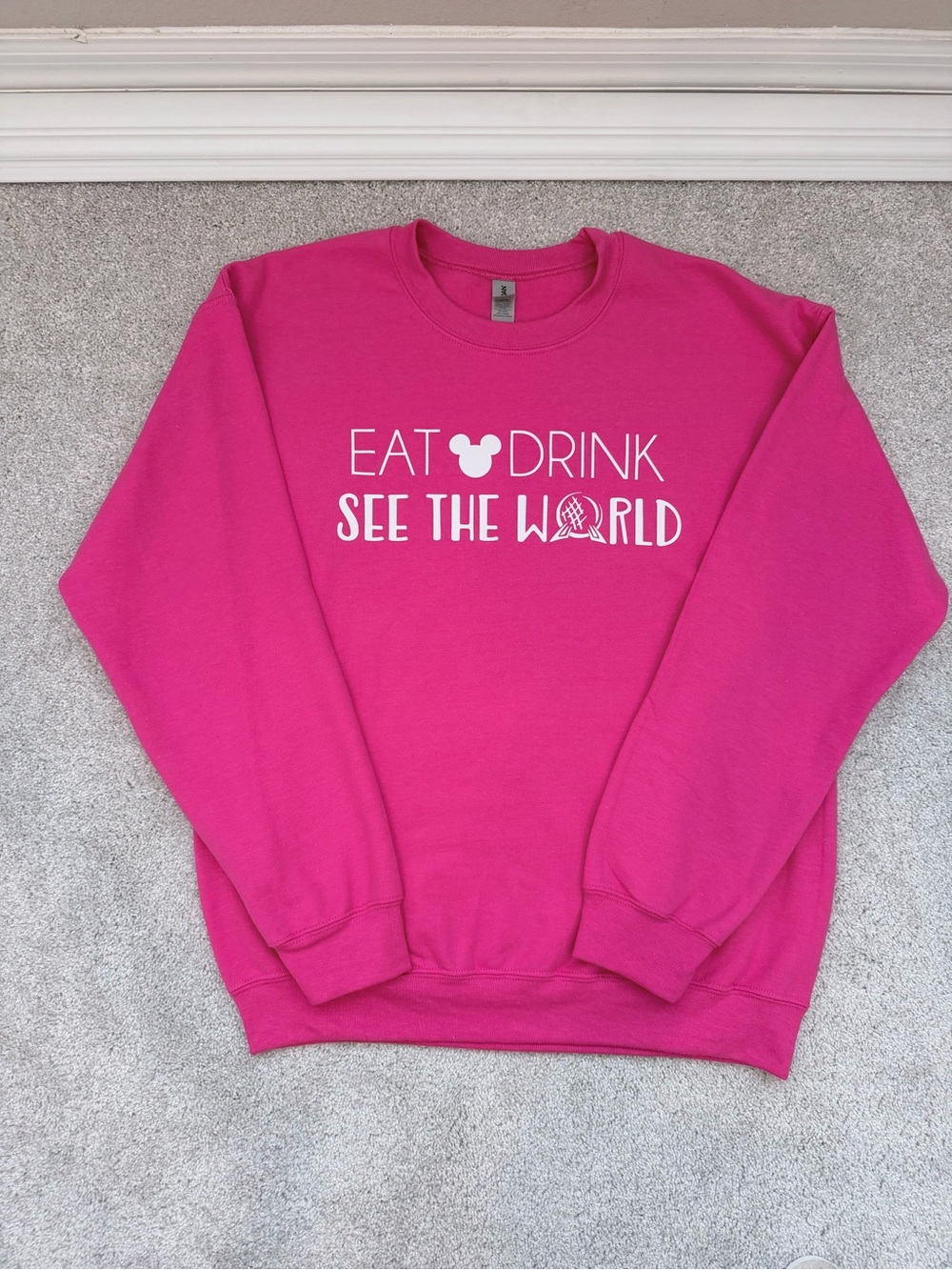 Epcot Inspired “Eat Drink See The World” Pink Crewneck Sweatshirt, Adult M